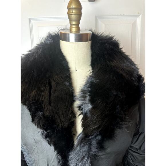 Vtg Gi & Jo Black Down Fill Fur Trim Lightweight Embroidered Jacket Women's S - Picture 5 of 8